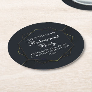 Dessous-de-verre Rond En Papier Chic Black Gold Custom Retirement Party