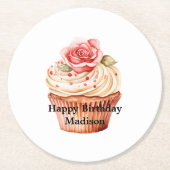 Dessous-de-verre Rond En Papier Chic Blush Rose Cupcake Anniversaire (Devant)
