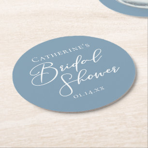 Dessous-de-verre Rond En Papier Chic Dusty Blue Réception de Mariage Personnalisé