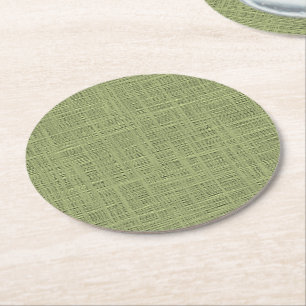 Dessous-de-verre Rond En Papier Chic Olive Green Faux Jute Weave Fabric Motif
