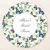 Dessous-de-verre Rond En Papier Chic Romantique Fête de Mariage Papillons Bleus (Devant)
