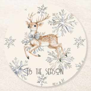 Dessous-de-verre Rond En Papier Chic Rustique Crème de Noël Deer Snowflakes