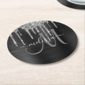 Dessous-de-verre Rond En Papier Chic Silver Parties scintillant Drives brossé nom  (Incliné)