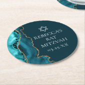 Dessous-de-verre Rond En Papier Chic Turquoise Gold Agate Bat mitzvah Party (Incliné)