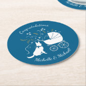 Dessous-de-verre Rond En Papier Chien allemand Baby shower bleu garçon (Incliné)