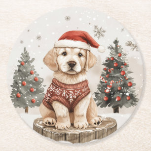 Dessous-de-verre Rond En Papier Chien de Noël du Labrador Retriever