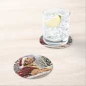 Dessous-de-verre Rond En Papier Chien de Père Noël de Noël Golden Retriever (En situation)