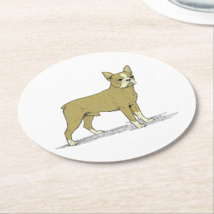 Dessous-de-verre Rond En Papier Chien de taureau français stylisé vintage C
