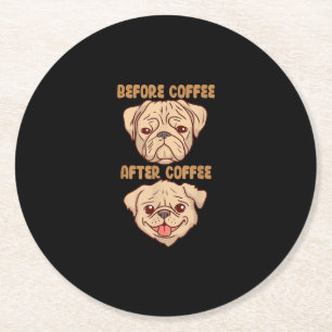 Dessous-de-verre Rond En Papier Chien mignonne drôle Carlin humeur avant après le 