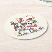 Dessous-de-verre Rond En Papier Chiens de Noël (Incliné)