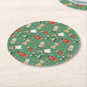 Dessous-de-verre Rond En Papier Chiens de Noël Motif Rouge Vert (Incliné)