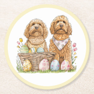 Dessous-de-verre Rond En Papier Chiens de Pâques Goldendoodle