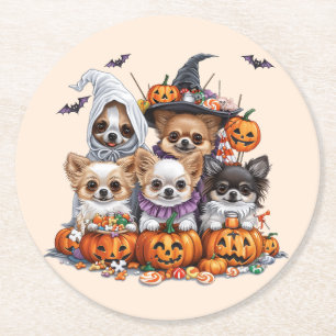 Dessous-de-verre Rond En Papier Chiens d'Halloween Chihuahua