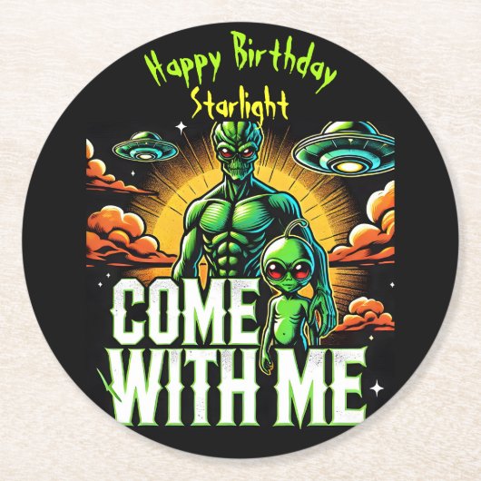 Dessous-de-verre Rond En Papier Chiffres Aliens : Aventures dans l'espace (Devant)