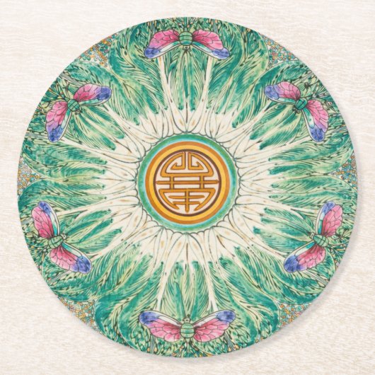 Dessous-de-verre Rond En Papier Chinoiserie Bok-Choy Modèle Inspiré de Chine (Devant)