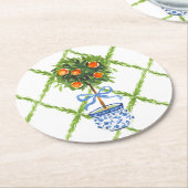Dessous-de-verre Rond En Papier Chinoiserie Orange Citrus Topiary (Incliné)
