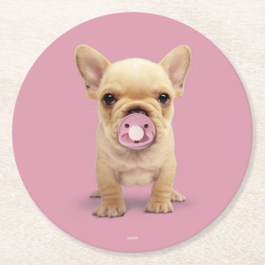 Dessous-de-verre Rond En Papier Chiot mignon avec la tétine (Devant)
