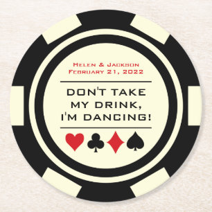 Dessous-de-verre Rond En Papier Chip de poker noir et blanc Je suis Dancing Drink