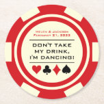 Dessous-de-verre Rond En Papier Chip de poker rouge et blanc Je suis Dancing Drink<br><div class="desc">Ne laissez pas tout cet alcool délicieux se gâter en faisant ramasser les lunettes de boisson inachevées de votre invité pendant qu'ils dansent dans une tempête. Donnez à chaque invité ce dessous de verre en papier à puce de poker rouge et blanc personnalisé à placer sur leur verre quand ils...</div>