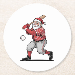 Dessous-de-verre Rond En Papier Chirstmas Baseball Jouer Sport Père Noël