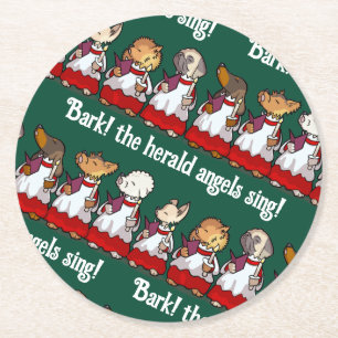 Dessous-de-verre Rond En Papier Chœur de chiens drôles Bark! Pun de carte de Noël