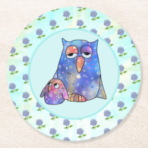 Dessous-de-verre Rond En Papier Chouette bleue 