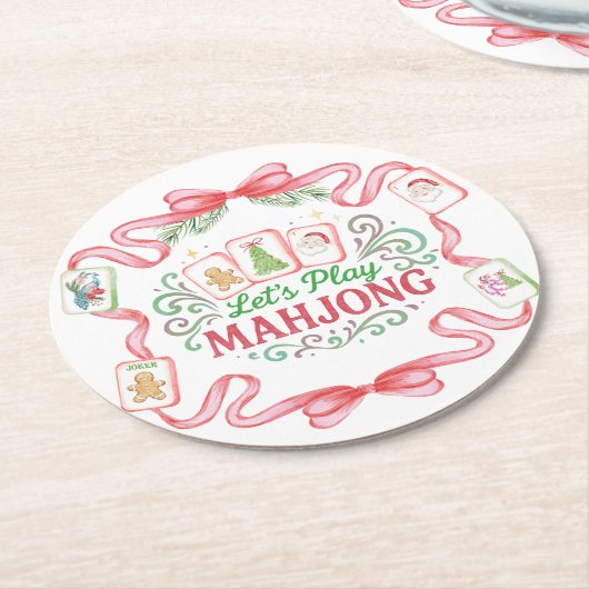 Dessous-de-verre Rond En Papier Christmas Mahjong | Monogram (Incliné)