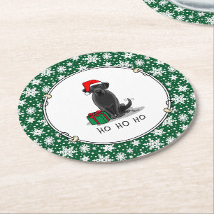Dessous-de-verre Rond En Papier Christmas Père Noël Black Labrador Retriever Cute