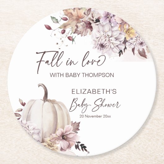 Dessous-de-verre Rond En Papier Chute d'amour pastel boho citrouille baby shower f (Devant)