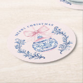 Dessous-de-verre Rond En Papier Cimetière de Noël rose et bleu Damas (Incliné)