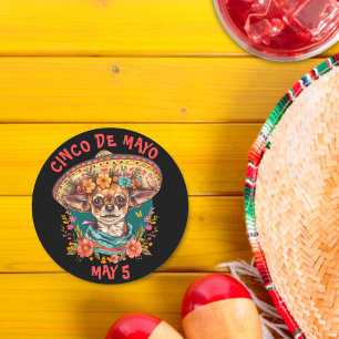 Dessous-de-verre Rond En Papier Cinco de Mayo Chihuahua portant Sombrero & Serape