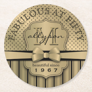 Dessous-de-verre Rond En Papier cinquantième Arc de rayures de point de polka d'o