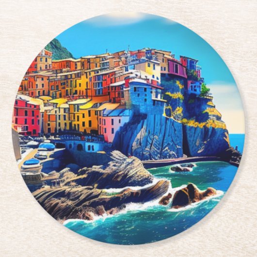 Dessous-de-verre Rond En Papier Cinque Terre, Italie (Devant)