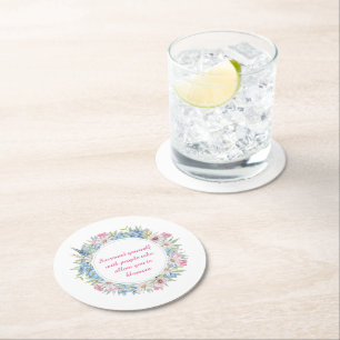 Dessous-de-verre Rond En Papier Citation Motivationnelle Pink Blanc Bleu Floral Wr