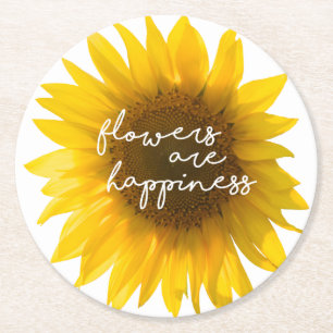 Dessous-de-verre Rond En Papier Citation tournesol "les fleurs sont le bonheur"