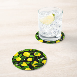 Dessous-de-verre Rond En Papier Citron Aquarelle 2