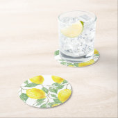 Dessous-de-verre Rond En Papier Citrons et Feuilles (En situation)