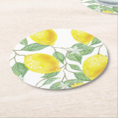 Dessous-de-verre Rond En Papier Citrons et Feuilles (Incliné)