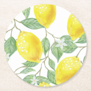 Dessous-de-verre Rond En Papier Citrons et Feuilles