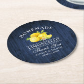 Dessous-de-verre Rond En Papier Citrons Limoncello Mariage Bleu Faux Bois (Incliné)