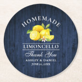 Dessous-de-verre Rond En Papier Citrons Limoncello Mariage Bleu Faux Bois (Devant)
