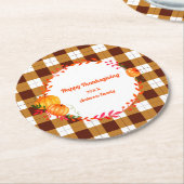 Dessous-de-verre Rond En Papier Citrouille à carreaux marron et blancs de Thanksgi (Incliné)