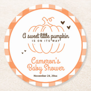 Dessous-de-verre Rond En Papier Citrouille à carreaux orange Baby Shower automnal