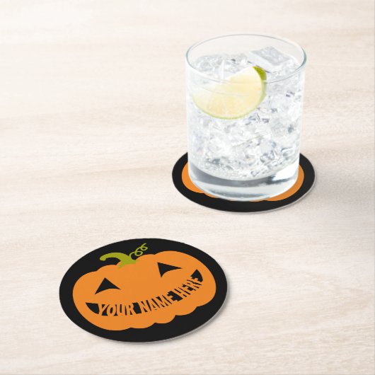 Dessous-de-verre Rond En Papier Citrouille Halloween personnalisé (En situation)
