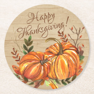 Dessous-de-verre Rond En Papier Citrouilles rustiques de Thanksgiving