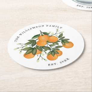 Dessous-de-verre Rond En Papier Citrus Love Botanical Orange Green