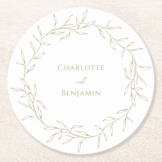 Dessous-de-verre Rond En Papier Classic Gold Mariage (Devant)