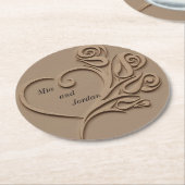 Dessous-de-verre Rond En Papier Classique Coeur Taupe Personnalisé Mariage (Incliné)