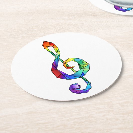 Dessous-de-verre Rond En Papier Clé de musique arc-en-ciel (Incliné)