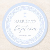 Dessous-de-verre Rond En Papier Clé grecque Baptême Bleu Blanc (Devant)